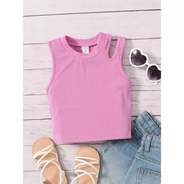 WDIRARA Toddler Girl's Cut Out Asymmetrical Round Neck Sleeveless Rib Knit Tank Top