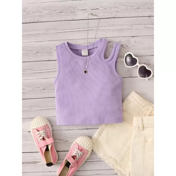 WDIRARA Toddler Girl's Cut Out Asymmetrical Round Neck Sleeveless Rib Knit Tank Top