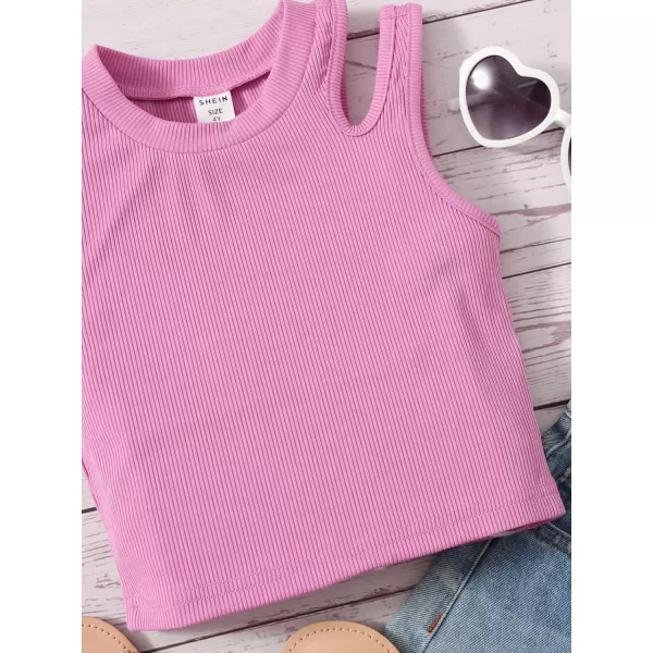WDIRARA Toddler Girl's Cut Out Asymmetrical Round Neck Sleeveless Rib Knit Tank Top
