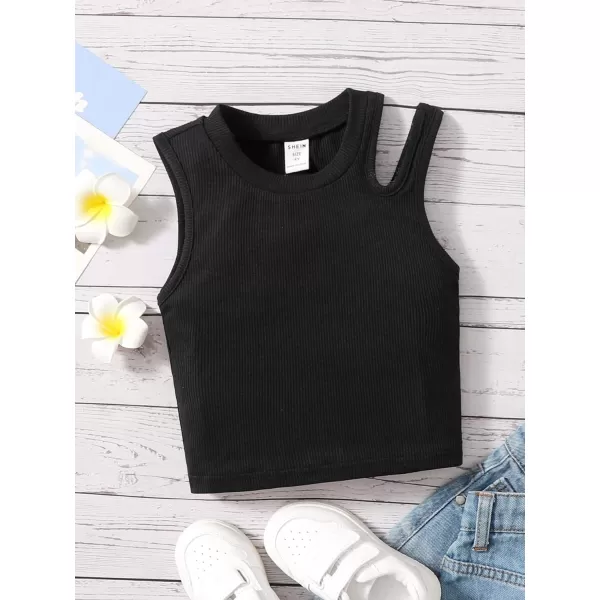 WDIRARA Toddler Girl's Cut Out Asymmetrical Round Neck Sleeveless Rib Knit Tank Top