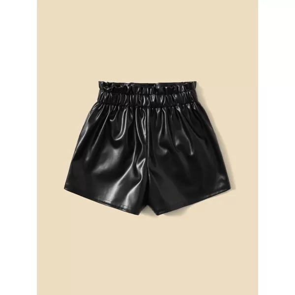 WDIRARA Toddler Girl's Paper Bag Waist Button Front Wide Leg PU Leather Shorts