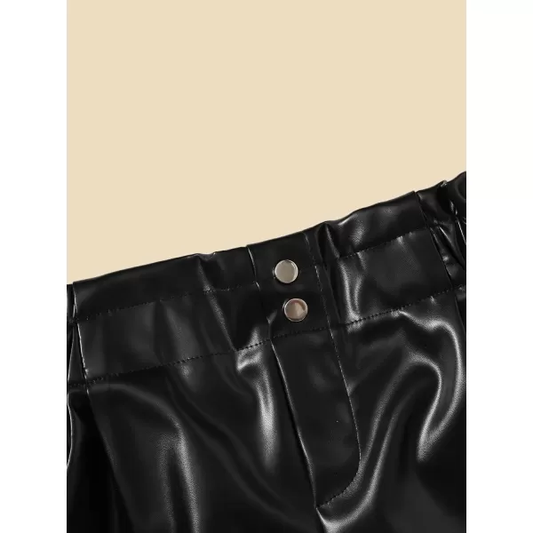 WDIRARA Toddler Girl's Paper Bag Waist Button Front Wide Leg PU Leather Shorts