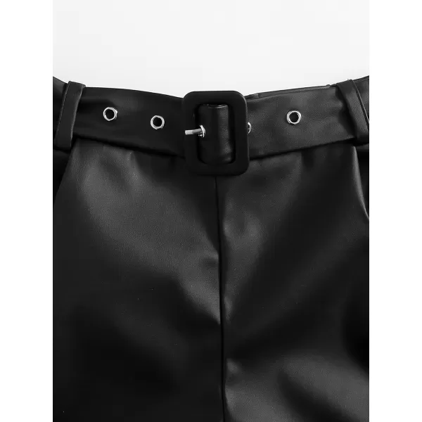 WDIRARA Toddler Girl's Paper Bag Waist Button Front Wide Leg PU Leather Shorts