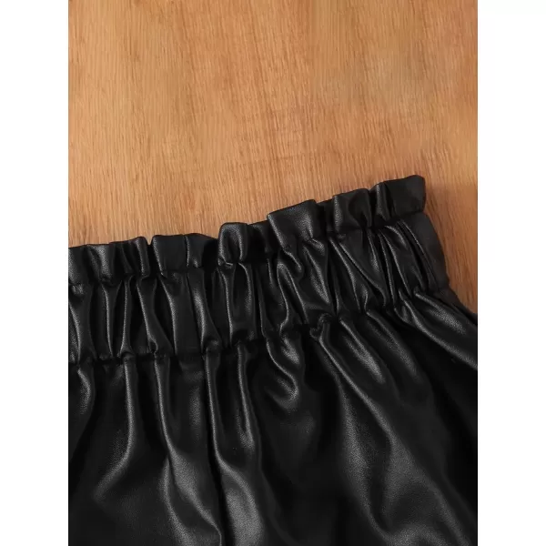 WDIRARA Toddler Girl's Paper Bag Waist Button Front Wide Leg PU Leather Shorts