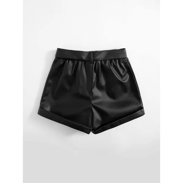 WDIRARA Toddler Girl's Paper Bag Waist Button Front Wide Leg PU Leather Shorts