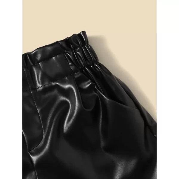 WDIRARA Toddler Girl's Paper Bag Waist Button Front Wide Leg PU Leather Shorts