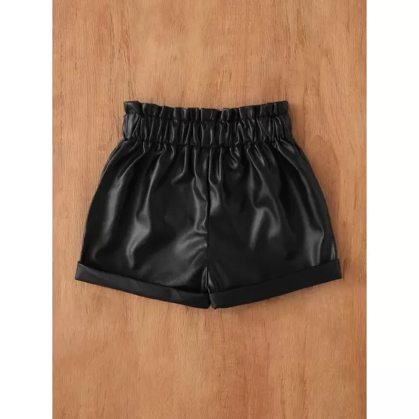 WDIRARA Toddler Girl's Paper Bag Waist Button Front Wide Leg PU Leather Shorts