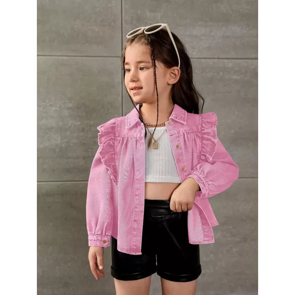 WDIRARA Toddler Girl's Ruffle Trim Collared Long Sleeve Button Up Denim Shirt Jacket