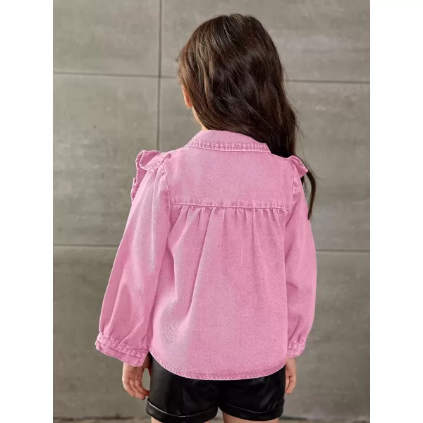 WDIRARA Toddler Girl's Ruffle Trim Collared Long Sleeve Button Up Denim Shirt Jacket