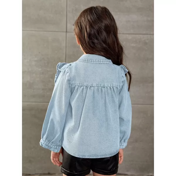 WDIRARA Toddler Girl's Ruffle Trim Collared Long Sleeve Button Up Denim Shirt Jacket