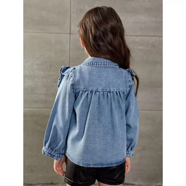 WDIRARA Toddler Girl's Ruffle Trim Collared Long Sleeve Button Up Denim Shirt Jacket