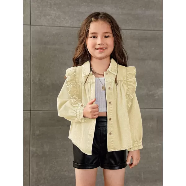 WDIRARA Toddler Girl's Ruffle Trim Collared Long Sleeve Button Up Denim Shirt Jacket