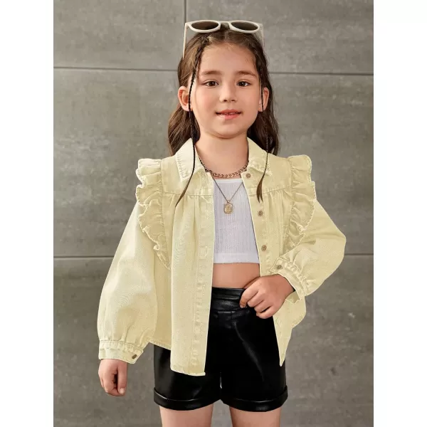 WDIRARA Toddler Girl's Ruffle Trim Collared Long Sleeve Button Up Denim Shirt Jacket