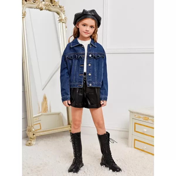 WDIRARA Toddler Girl's Ruffle Trim Collared Long Sleeve Button Up Denim Shirt Jacket