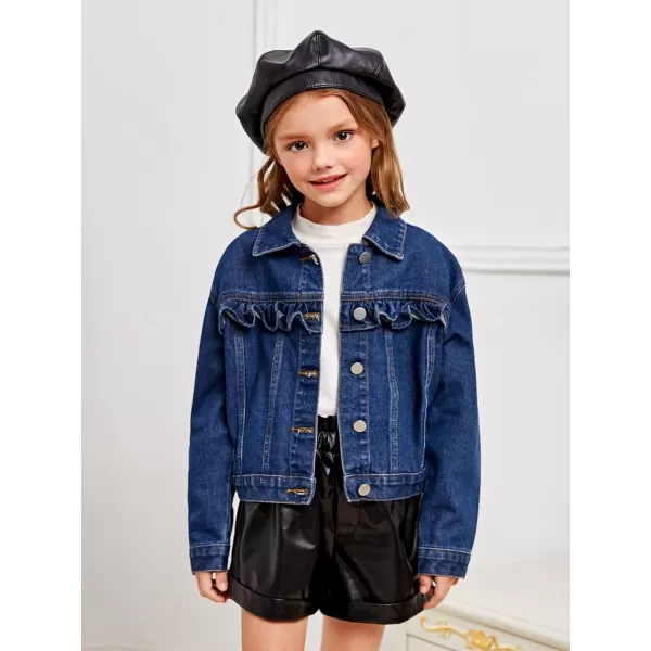 WDIRARA Toddler Girl's Ruffle Trim Collared Long Sleeve Button Up Denim Shirt Jacket