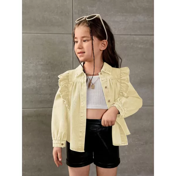 WDIRARA Toddler Girl's Ruffle Trim Collared Long Sleeve Button Up Denim Shirt Jacket