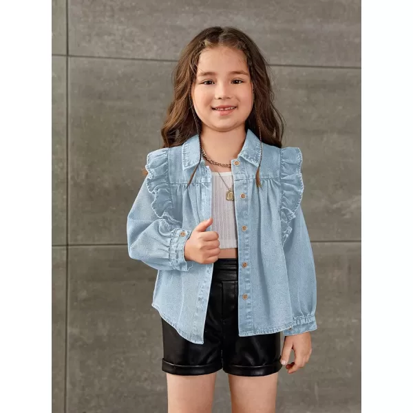 WDIRARA Toddler Girl's Ruffle Trim Collared Long Sleeve Button Up Denim Shirt Jacket