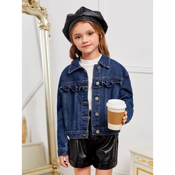 WDIRARA Toddler Girl's Ruffle Trim Collared Long Sleeve Button Up Denim Shirt Jacket