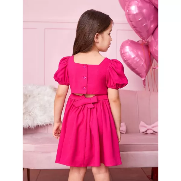 WDIRARA Toddler Girl's Square Neck Short Puff Sleeve A Line Flared Tie Back Cute Mini Dress