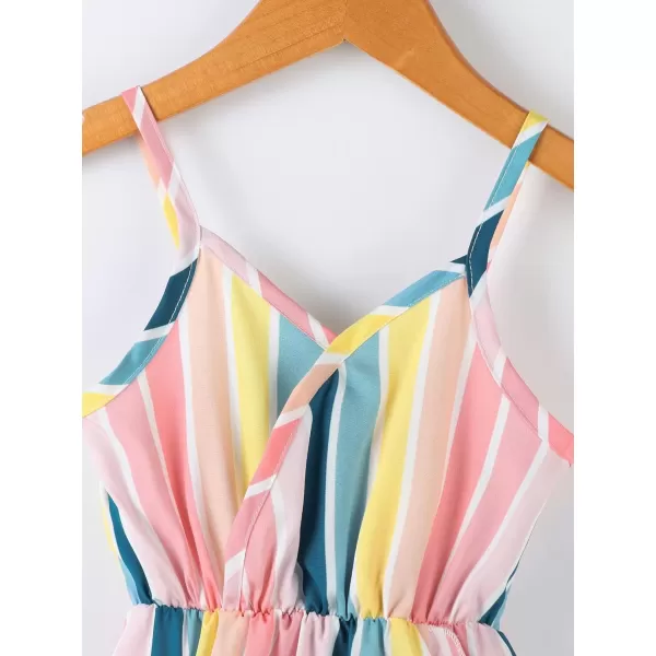 WDIRARA Toddler Girl's Striped Sleeveless Wrap Ruffle Hem High Waist Cami Dress