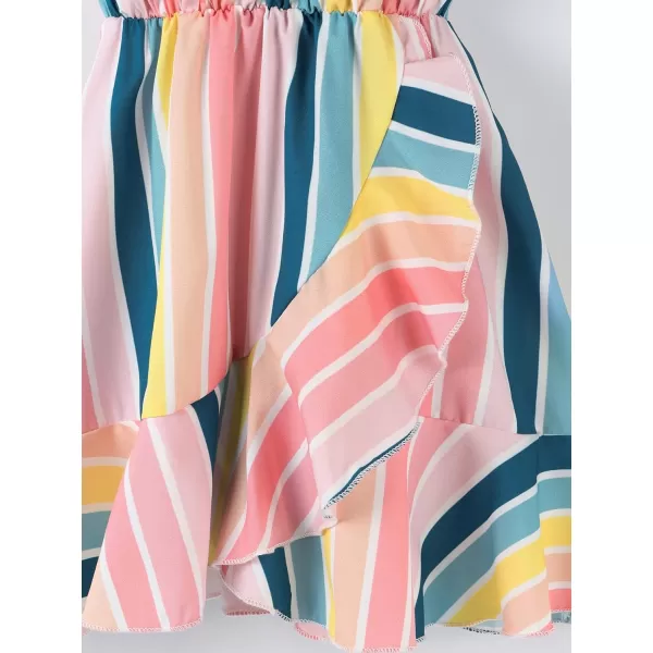 WDIRARA Toddler Girl's Striped Sleeveless Wrap Ruffle Hem High Waist Cami Dress