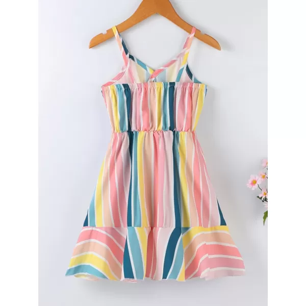 WDIRARA Toddler Girl's Striped Sleeveless Wrap Ruffle Hem High Waist Cami Dress