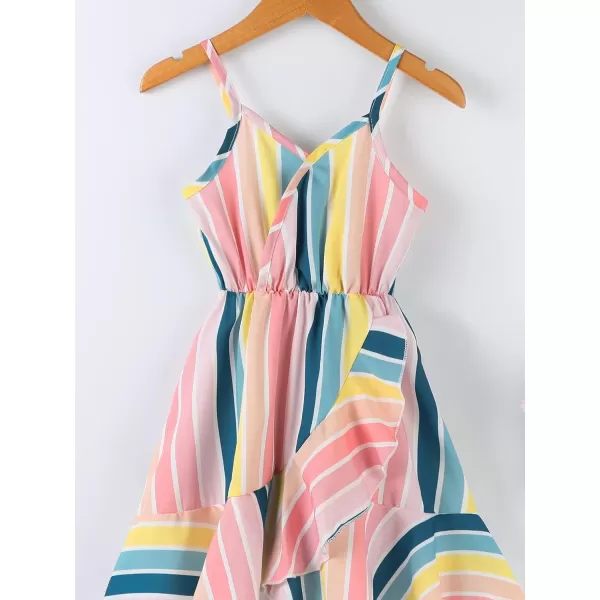 WDIRARA Toddler Girl's Striped Sleeveless Wrap Ruffle Hem High Waist Cami Dress