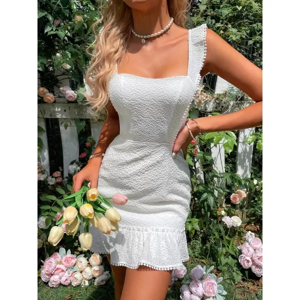 WDIRARA Women's Boho Backless Knot Ruffle Hem High Waist Trim Textured Mini Dress