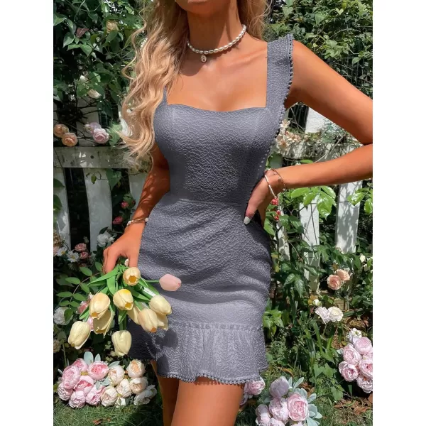 WDIRARA Women's Boho Backless Knot Ruffle Hem High Waist Trim Textured Mini Dress
