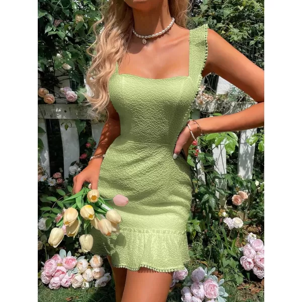WDIRARA Women's Boho Backless Knot Ruffle Hem High Waist Trim Textured Mini Dress