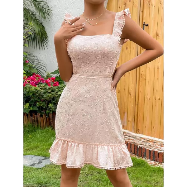 WDIRARA Women's Boho Backless Knot Ruffle Hem High Waist Trim Textured Mini Dress