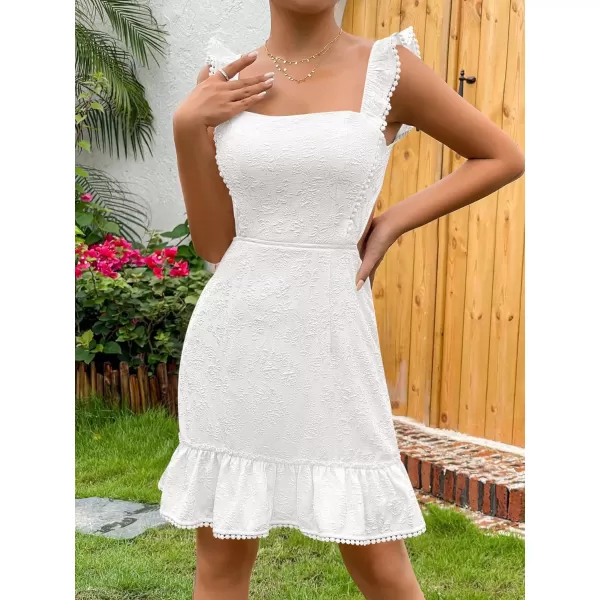 WDIRARA Women's Boho Backless Knot Ruffle Hem High Waist Trim Textured Mini Dress