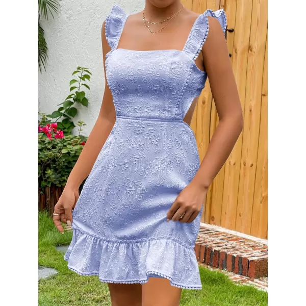 WDIRARA Women's Boho Backless Knot Ruffle Hem High Waist Trim Textured Mini Dress