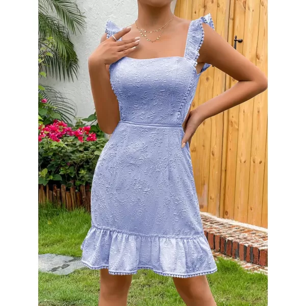 WDIRARA Women's Boho Backless Knot Ruffle Hem High Waist Trim Textured Mini Dress
