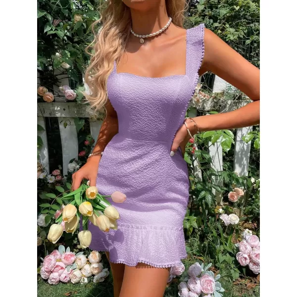 WDIRARA Women's Boho Backless Knot Ruffle Hem High Waist Trim Textured Mini Dress