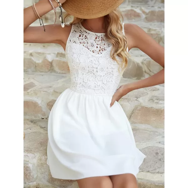 WDIRARA Women's Floral Lace Sleeveless Round Neck Ruffle Hem A Line Dress