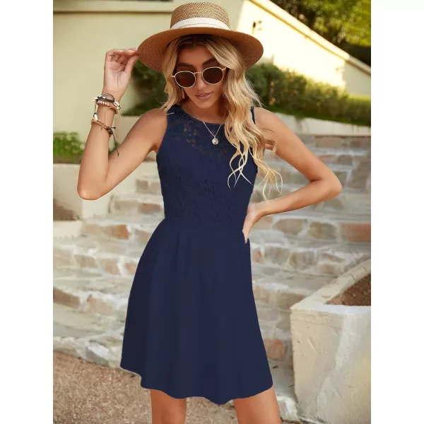 WDIRARA Women's Floral Lace Sleeveless Round Neck Ruffle Hem A Line Dress