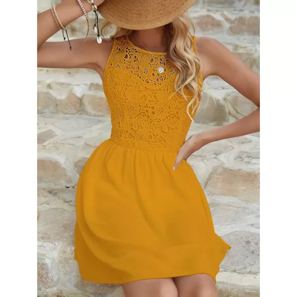 WDIRARA Women's Floral Lace Sleeveless Round Neck Ruffle Hem A Line Dress