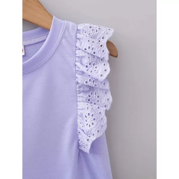 WDIRARA Women's Girls White Blouse Ruffle Cap Sleeve Plain Blank Round Neck Tie Back Summer Casual Blouses 2-7Y