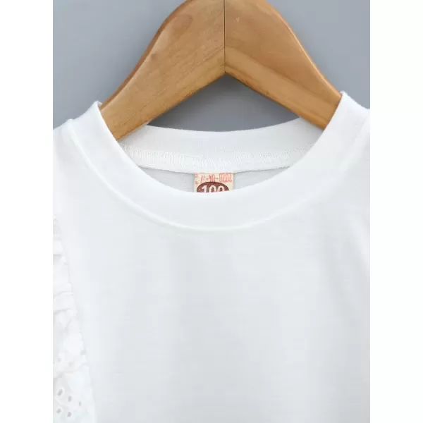 WDIRARA Women's Girls White Blouse Ruffle Cap Sleeve Plain Blank Round Neck Tie Back Summer Casual Blouses 2-7Y