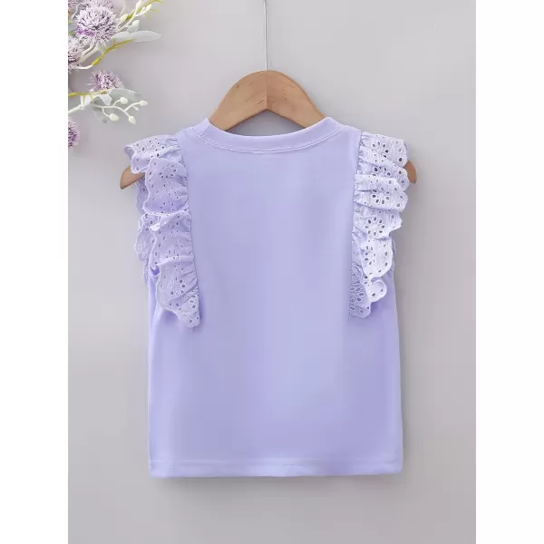 WDIRARA Women's Girls White Blouse Ruffle Cap Sleeve Plain Blank Round Neck Tie Back Summer Casual Blouses 2-7Y