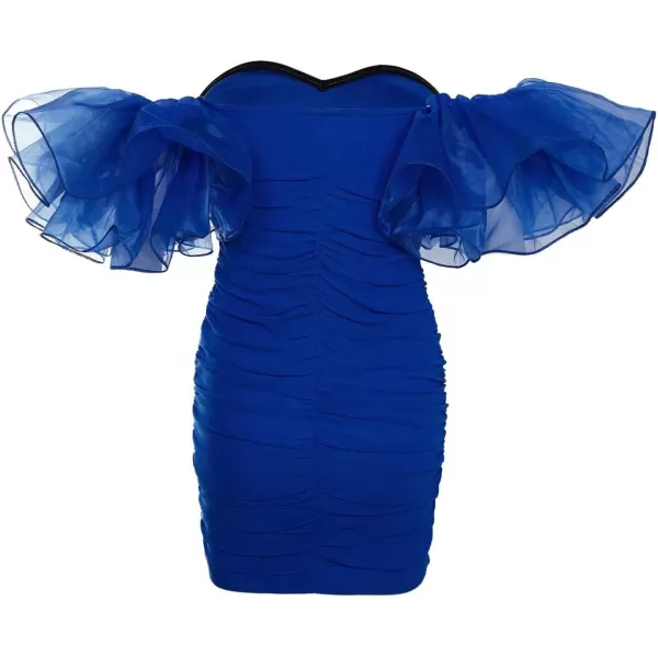 WDIRARA Women's Off Shoulder Prom Dress Puff Sleeve Ruched Mesh Cocktail Bodycon Party Elegant Mini Dresses
