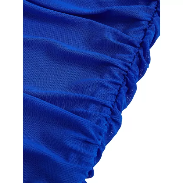 WDIRARA Women's Off Shoulder Prom Dress Puff Sleeve Ruched Mesh Cocktail Bodycon Party Elegant Mini Dresses