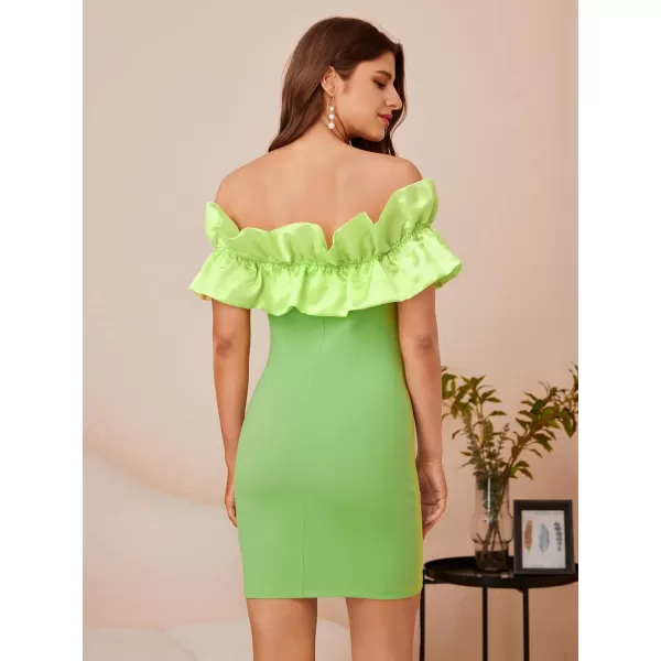 WDIRARA Women's Off Shoulder Strapless Ruffle Trim Sleeveless Bodycon Mini Party Dress