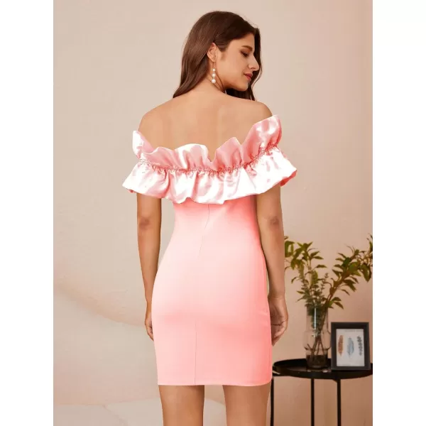 WDIRARA Women's Off Shoulder Strapless Ruffle Trim Sleeveless Bodycon Mini Party Dress