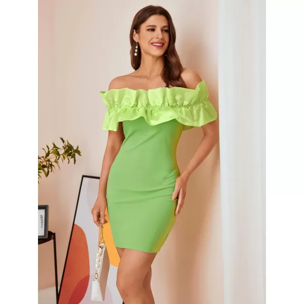 WDIRARA Women's Off Shoulder Strapless Ruffle Trim Sleeveless Bodycon Mini Party Dress