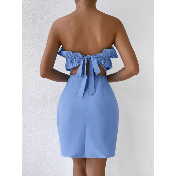 WDIRARA Women's Off Shoulder Strapless Ruffle Trim Sleeveless Bodycon Mini Party Dress
