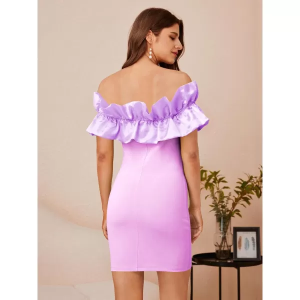 WDIRARA Women's Off Shoulder Strapless Ruffle Trim Sleeveless Bodycon Mini Party Dress