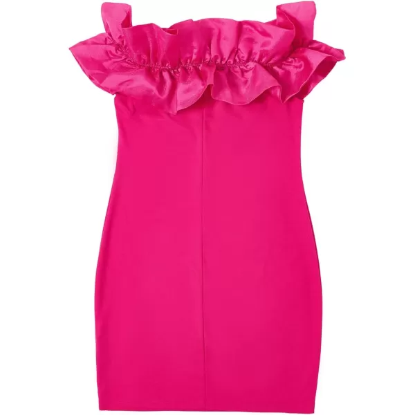 WDIRARA Women's Off Shoulder Strapless Ruffle Trim Sleeveless Bodycon Mini Party Dress