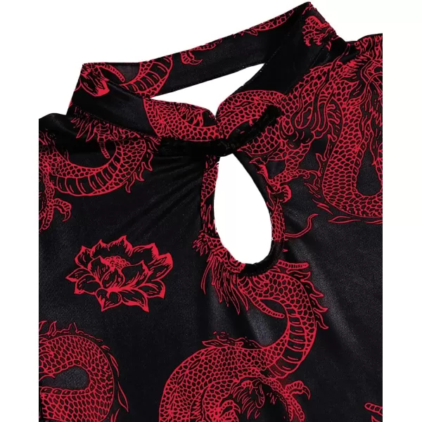 WDIRARA Women's Plus Size Chinese Dragon Print Bodycon Cheongsam Split Mini Dress